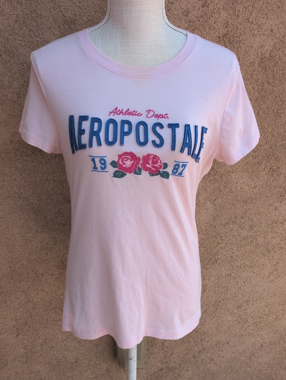 Aeropostale Classic Crew Cotton Blend Floral Rosette EmbroideryY2K Babydoll Top